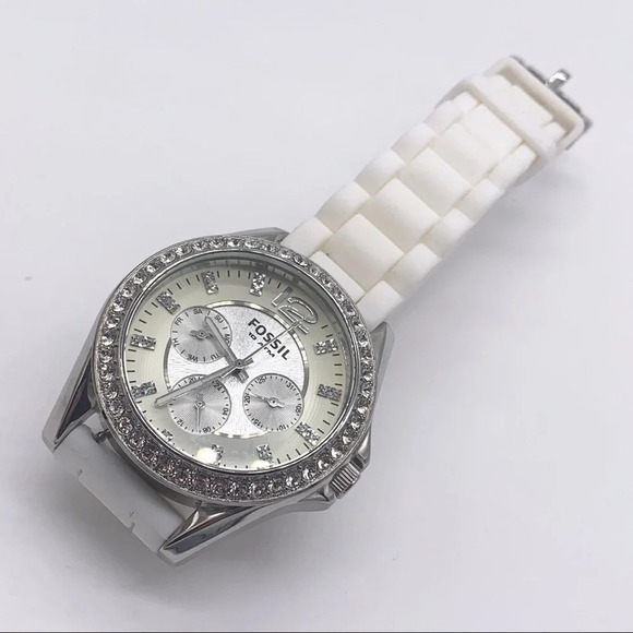 Fossil Jeweled Watch White Latex Band ES2344 - Picture 4 of 5
